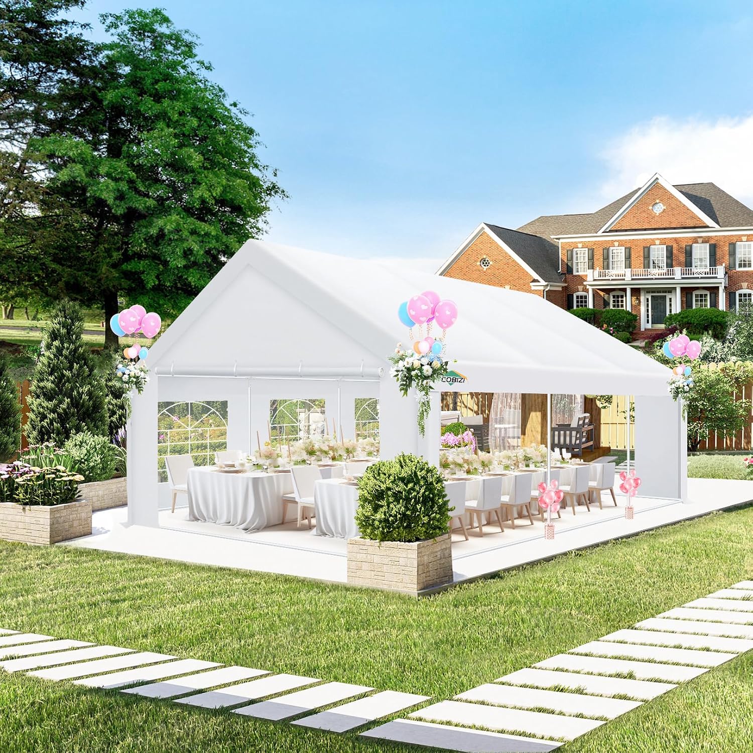 COBIZI 20x20 FT Party Tent Heavy Duty, Large Outdoor Event Tents for Parties with 6 Sidewalls & Built-in Sandbags,Waterproof Wedding Canopy Gazebo Temporary Shelter,Carport,Camping,Patio,Windproof