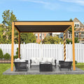 Domi Louvered Pergola 10x10FT, Outdoor Wood Grain Pergola Aluminum Frame with Adjustable Rainproof Metal Roof, Permanent Sun Shade with Drainage System for Deck Garden Yard
