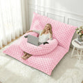 HABUTWAY 3 in 1 Bean Bag Chair with Portable U-Shaped Pillow, Giant Bean Bag with Washable Cover, Convertible Sofa Bed (Pink)