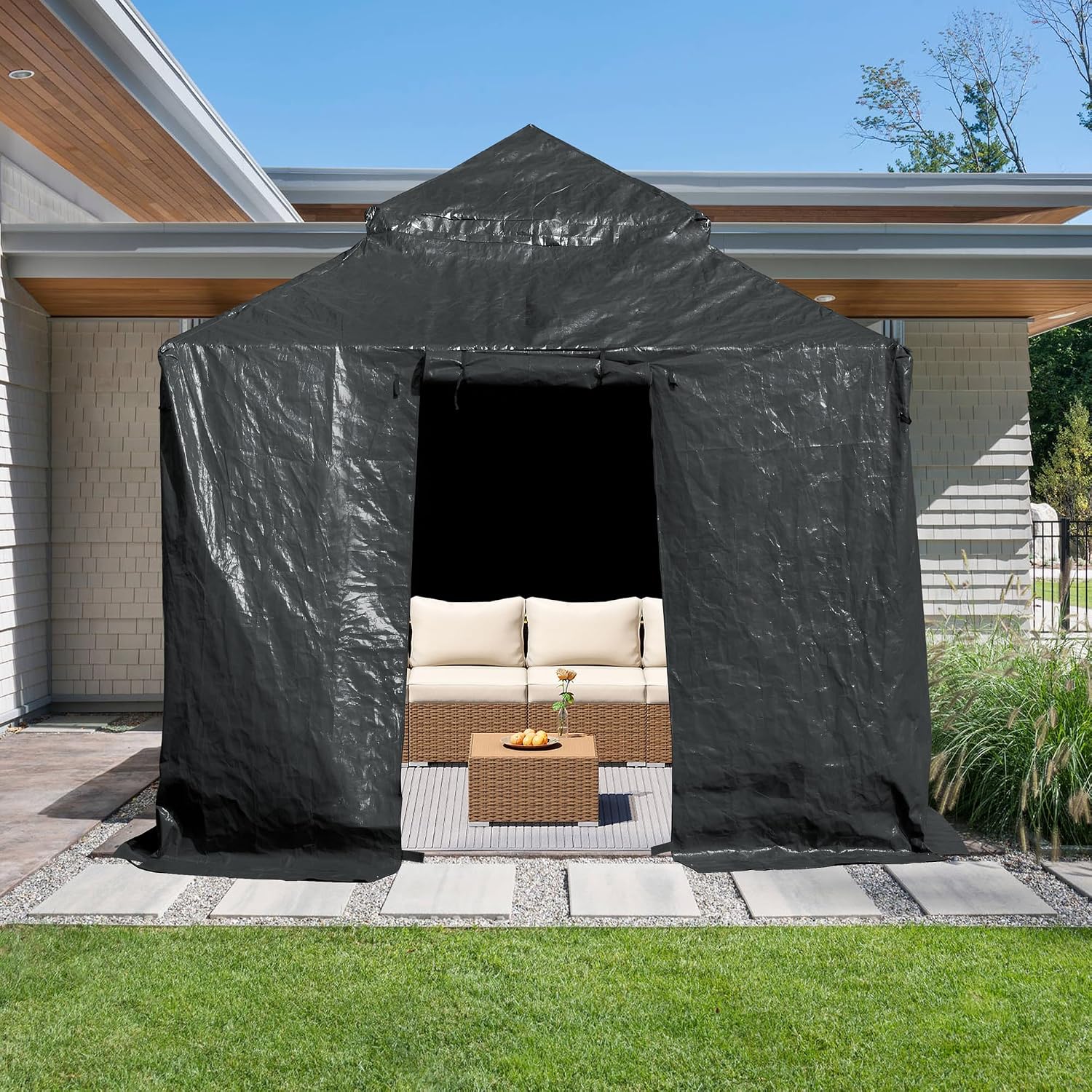 Domi 10'x10' Universal Winter Gazebo Cover - All Season Waterproof Enclosed Cover with Sidewalls and Mesh Windows, Gray