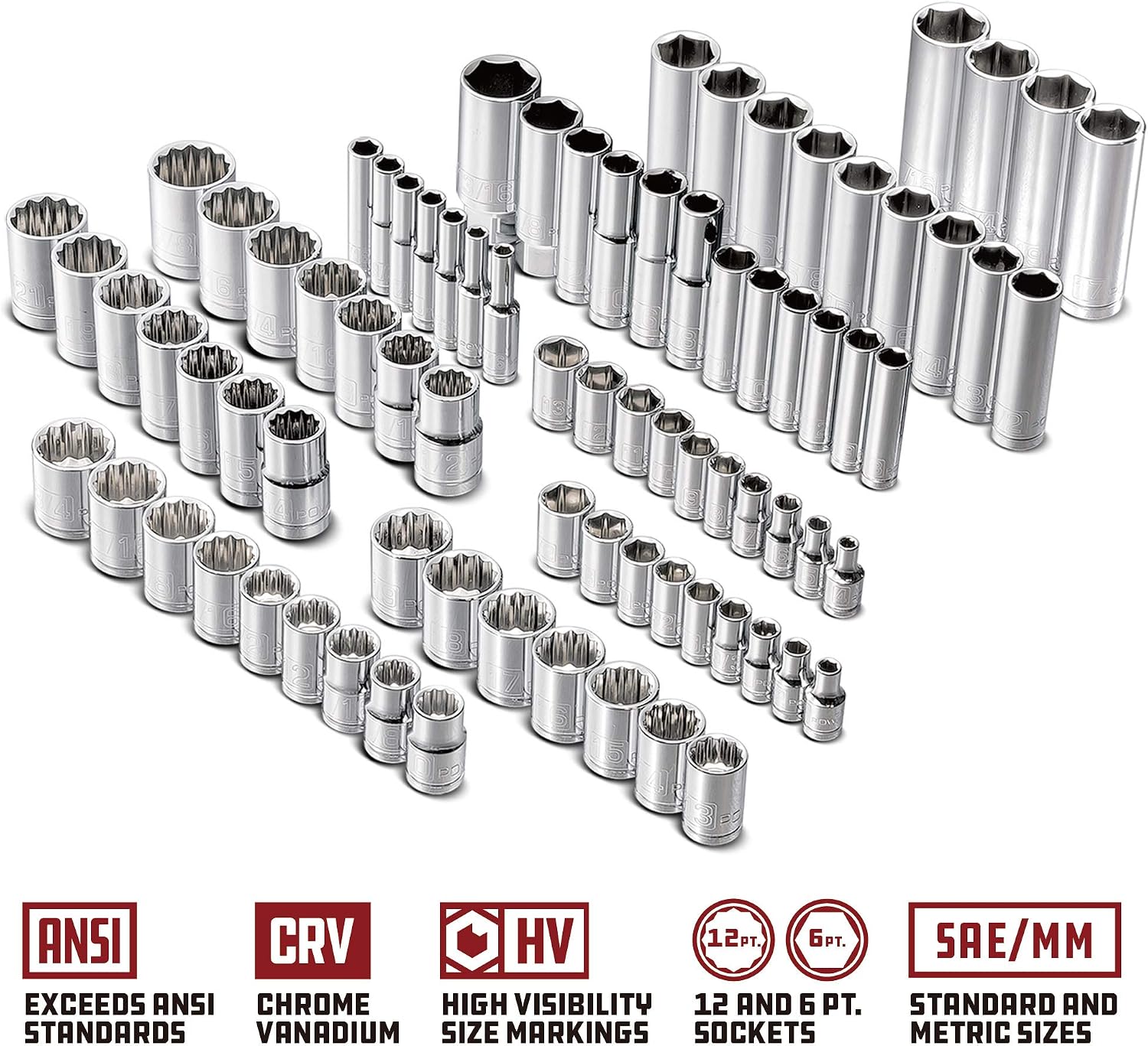 Powerbuilt 200 Piece 1/4-inch, 3/8-inch, and 1/2-inch Drive Mechanics Tool Set - with SAE and Metric Socket Set, Powerbuilt XT 90 Tooth Seal-Head Ratchets, including Case - 642472