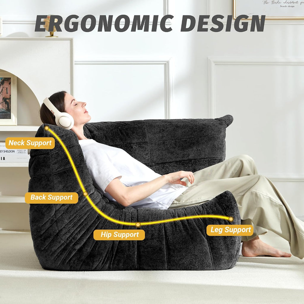 Homguava Bean Bag Chair, Giant Beanbag Chairs for Adults, Memory Foam Fireside Chair, Large Lazy Floor Sofa, Corner Chair with High-Rebound Foam, Lounge Chair for Living Room, Bedroom (Black, Corner)