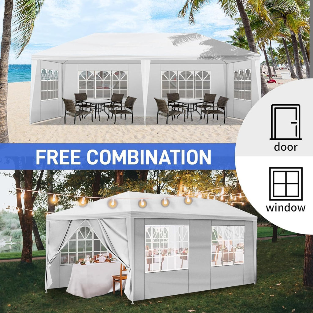 Outdoor Party Tent Wedding Birthday Tents for Parties Canopy with Removable Sidewalls & Transparent Windows Outside Gazebo Event Tent for Garden Patio and Backyard (10'x20'/6 Sidewalls)