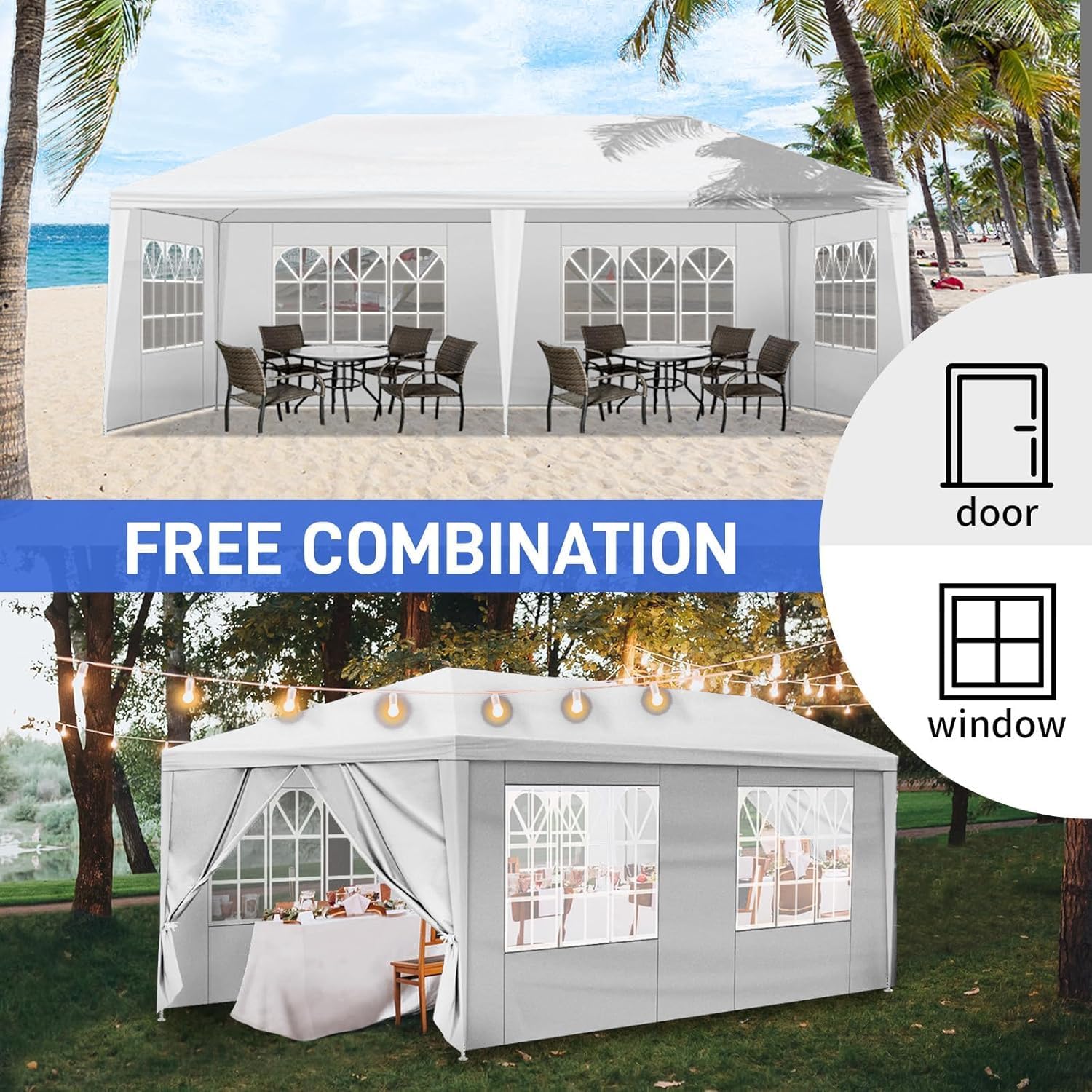 Outdoor Party Tent Wedding Birthday Tents for Parties Canopy with Removable Sidewalls & Transparent Windows Outside Gazebo Event Tent for Garden Patio and Backyard (10'x20'/6 Sidewalls)