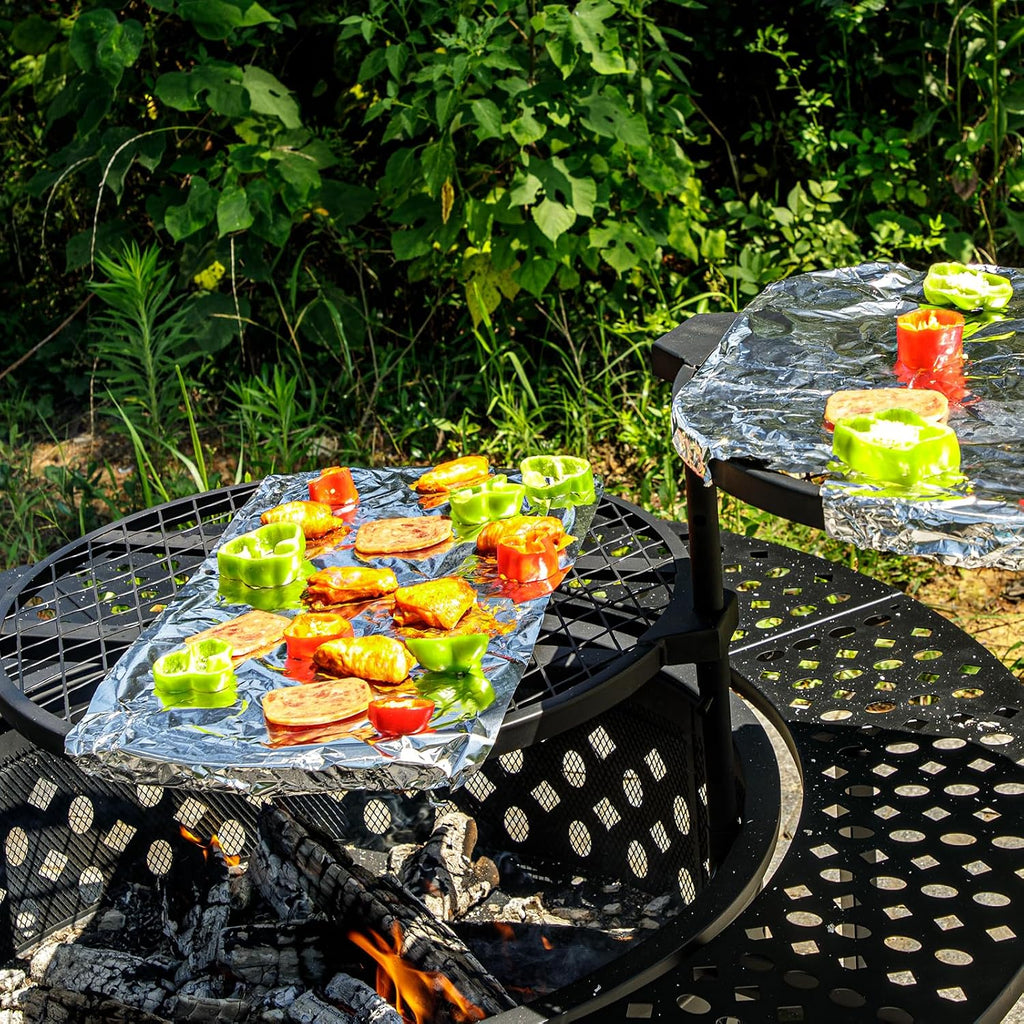 OutVue 47 Inch Fire Pit with 2 Grills, Wood Burning Fire Pits for Outside with Lid & Poker, BBQ& Outdoor Firepit & Round Metal Table 3 in 1 for Patio, Picnic, Party