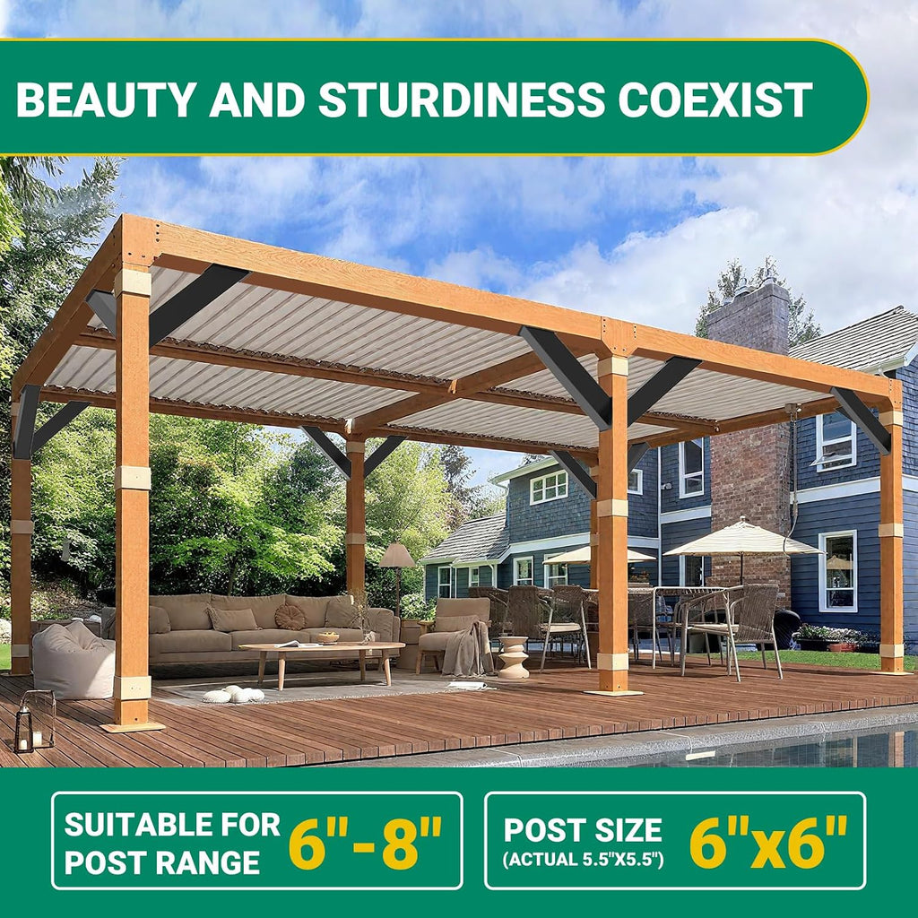 Heavy Duty 4''x4'' (Actual: 3.2''x3.2'') Integrated Arc 45° Angle Support Bracket for Gazebos, Decks, Porches (8 Pack, 4'X4')