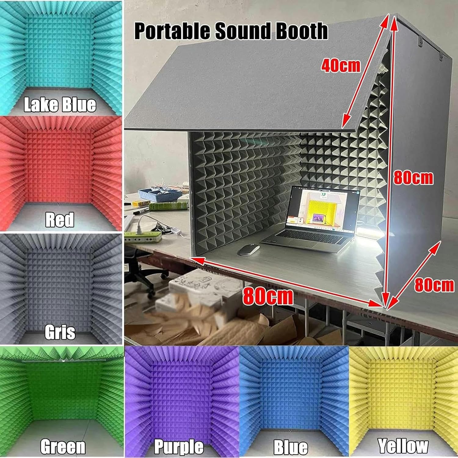 Microphone Isolation Booth Cube, Portable Vocal Recording Booth, Desktop Soundproof Cover, for Microphone Recording Equipment Podcasts Singing Gaming and Broadc