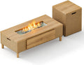 Sophia & William 42 Inch Outdoor Propane Gas Fire Pit Table Patio Rattan Rectangular Fire Table with Tank Cover Table, 50,000 BTU Firepit Table for Outside Patio with Fire Glass, Lid