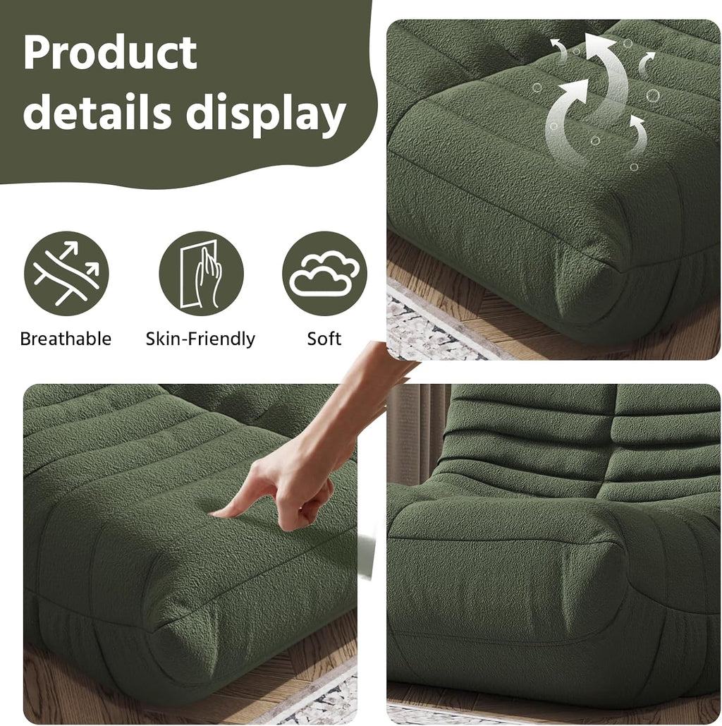 Giant Bean Bag Chair for Adults - Teddy Fleece Fireside Accent Chair with Memory Foam, Comfy Lazy Floor Sofa Couch Boneless Chaise Lounge for Living Room Bedroom Home Theaterr, 1 Seater,Green