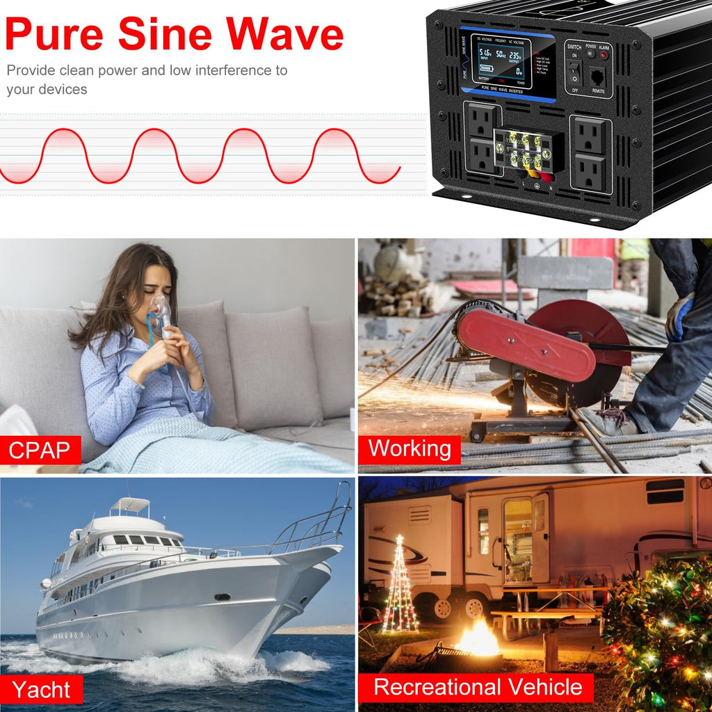 Xijia 3500W Pure Sine Wave Inverter 12V DC to 120V AC Converter for Off-Grid Solar System, Home Backup, RV, Truck – High Efficiency, Low Idle Power, Strong Load Capacity,Surge 7000W