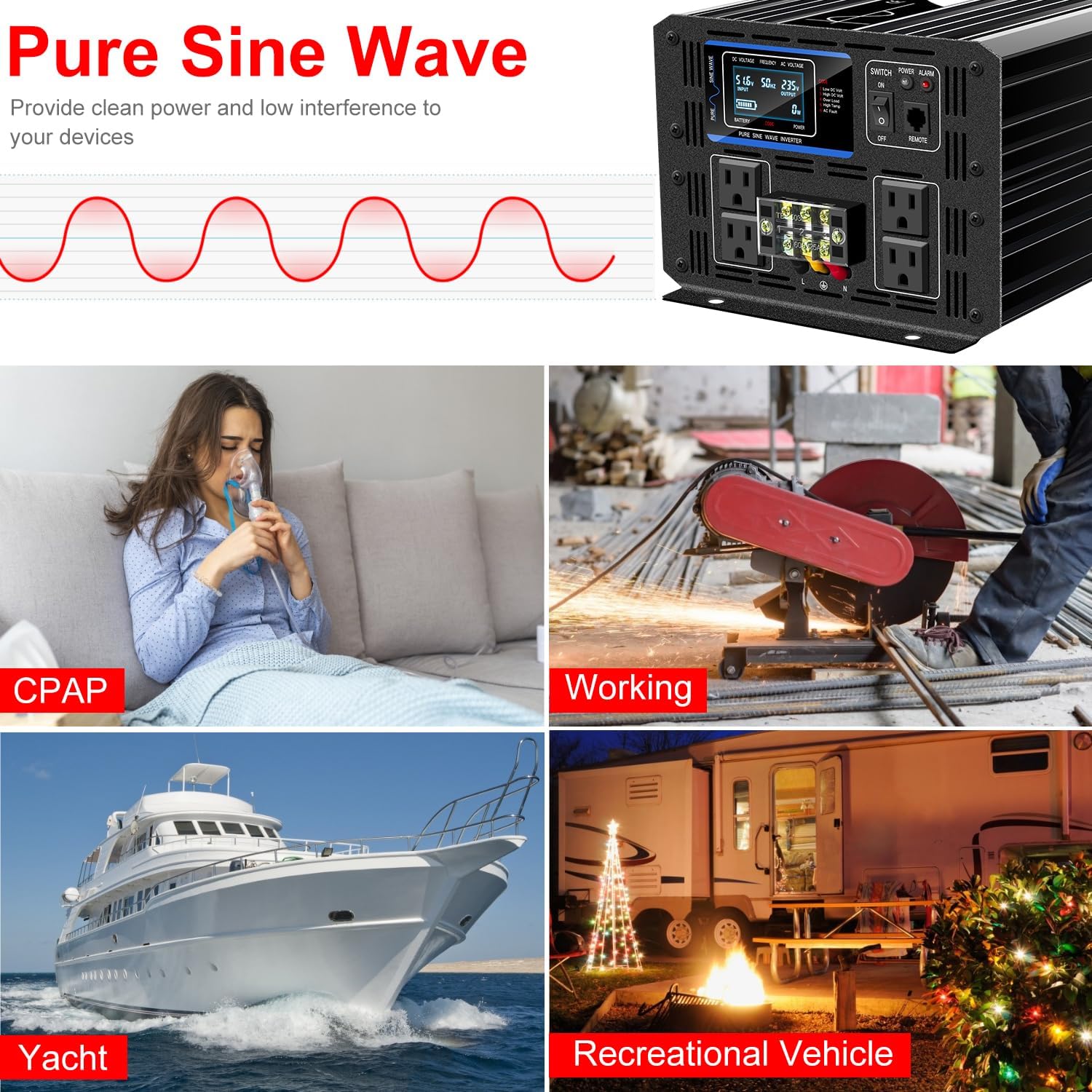 Xijia 3500W Pure Sine Wave Inverter 12V DC to 120V AC Converter for Off-Grid Solar System, Home Backup, RV, Truck – High Efficiency, Low Idle Power, Strong Load Capacity,Surge 7000W