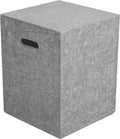 AMS Fireplace | Elementi Square Travertine Light Gray 20 lbs Propane Tank Cover | Concrete GFRC Base | Dimensions: 15.7 x 15.7 x 20 inches | Perfectly Matches with Metropolis Light Gray Fire Pit Table