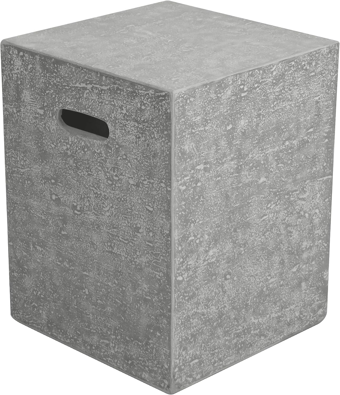 AMS Fireplace | Elementi Square Travertine Light Gray 20 lbs Propane Tank Cover | Concrete GFRC Base | Dimensions: 15.7 x 15.7 x 20 inches | Perfectly Matches with Metropolis Light Gray Fire Pit Table
