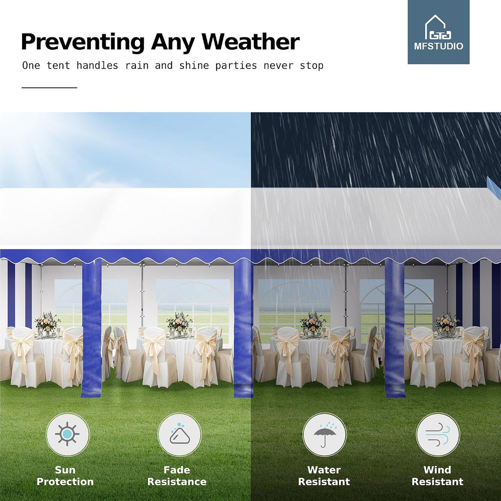 MFSTUDIO 13'x26' Party Tent, Outdoor Heavy Duty Party Tents with Removable Sidewalls, Large Canopy Tent Shelter for Outdoor Events Wedding Birthday, Blue