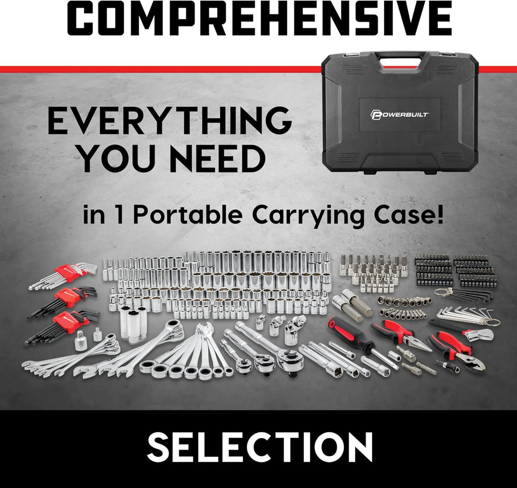 Powerbuilt 325 Piece Deluxe Mechanics Tool Set with Ratcheting Wrenches, Sockets, Hand Tools - 643042ECE