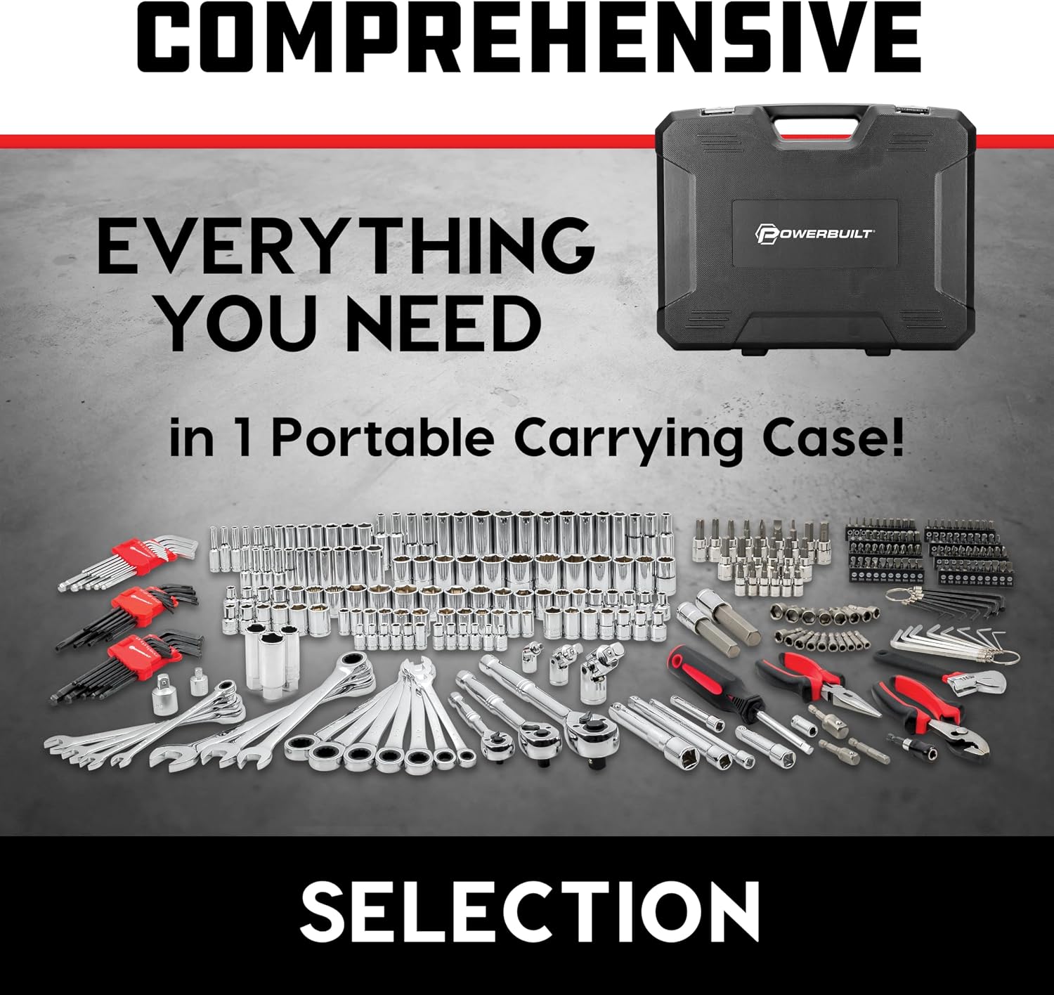 Powerbuilt 325 Piece Deluxe Mechanics Tool Set with Ratcheting Wrenches, Sockets, Hand Tools - 643042ECE