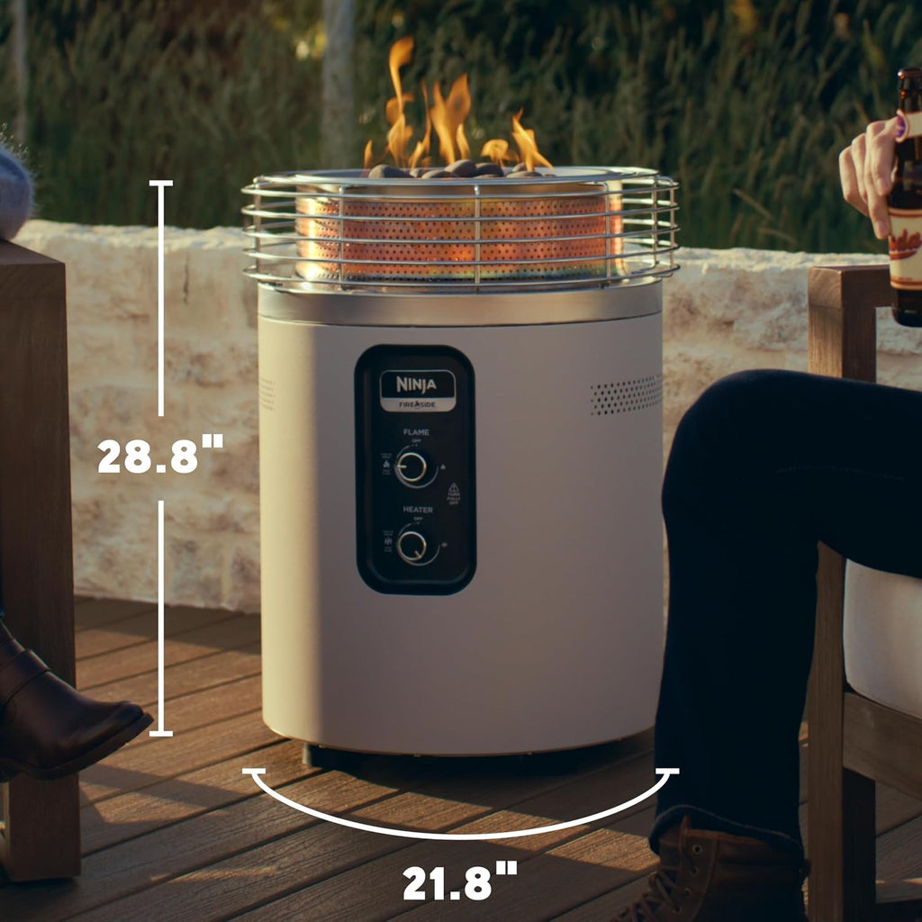 Ninja Fireside360™ Outdoor Heater & Fire Pit | 3 Modes: Flame, Heat, Flame & Heat | Portable for Patio, Deck, Camping, Beach | Easy Control Smokeless Flames | Push to Start Ignition | Stone | OF101ST