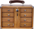 Oak Wood 4 Drawers Portable Toolbox, Leather Handle, FT0104