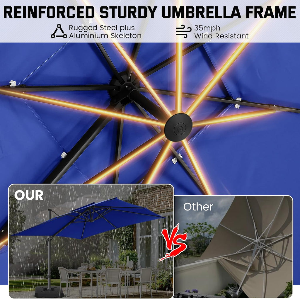 Hoteel 10ft Patio Umbrella Heavy Duty Aluminum Windproof & Shade Provision Outdoor Cantilever Double Top Offset Large Umbrella with 360°Rotation for Patio Pool Deck Gazebo, Dark Blue