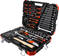 REALTEK 100 Piece Mechanic Tool Set, Car Tool Kit, Cr-V Socket Wrench Auto Repair Kit Includes Socket Accessories, Pliers, Heavy Hammer, Screw Drivers, General Households Tools with Larger Case