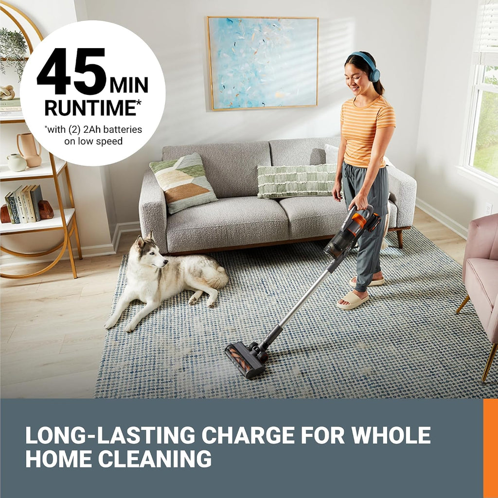 WORX 20V Cordless Stick Vacuum WX038L.1, Powerful Cordless Vacuum Cleaner 25Kpa High Suction for Pet Hair, Lightweight Handheld Vacuum Cleans Floors Carpet Car – Battery & Charger Included