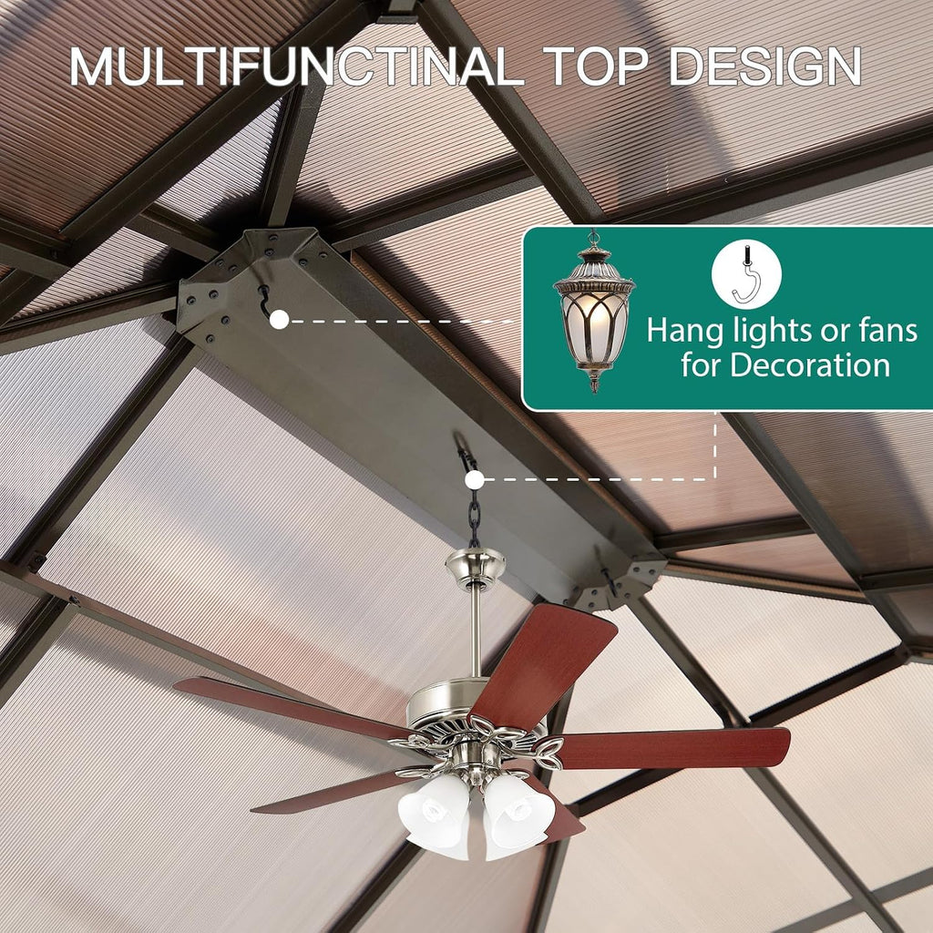 13'x10' Aluminum Permanent Hardtop Gazebo with Double Roof, Includes Removable Curtains & Mosquito Netting for Patio, Garden, and Backyard Use