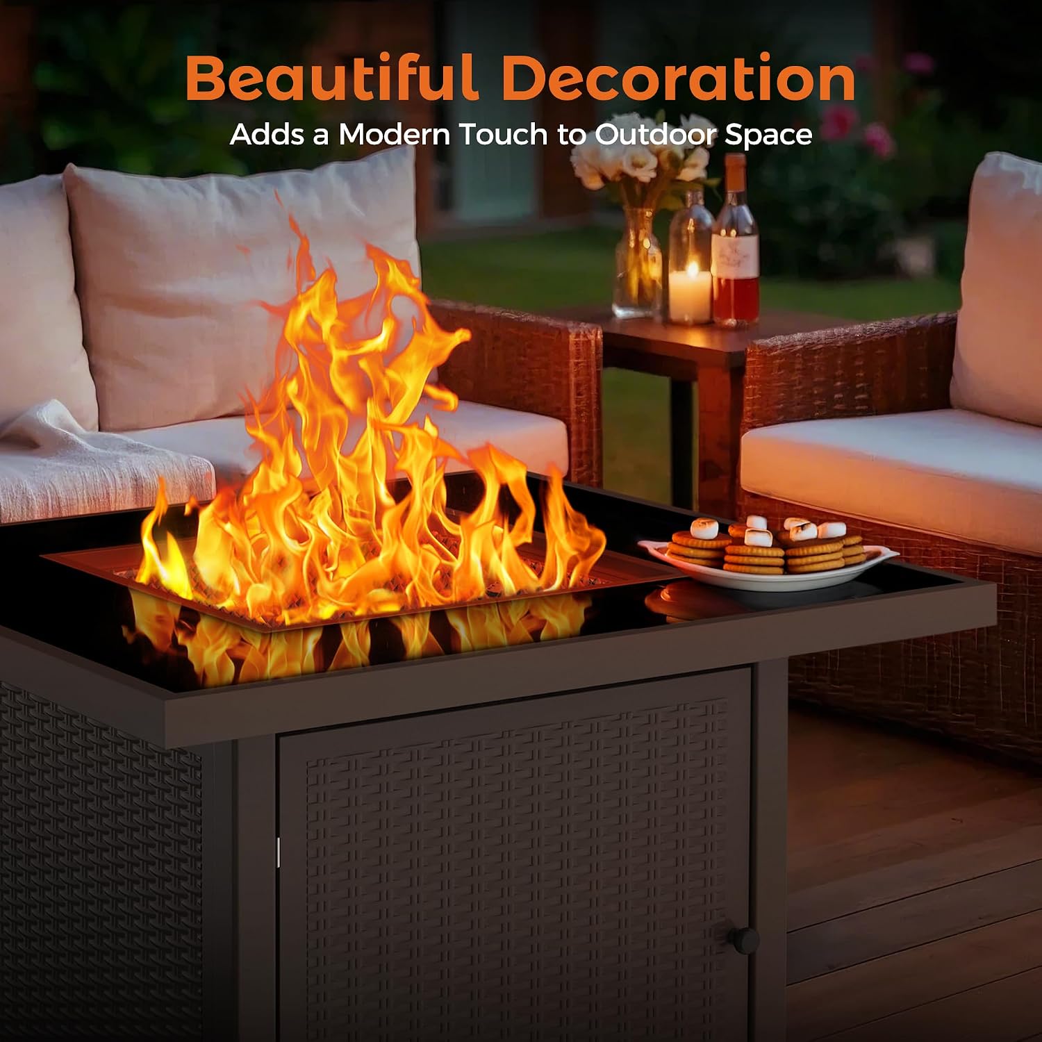 BALI OUTDOORS 32 inch Glass Tabletop Propane Fire Pit Outdoor, 50,000 BTU Propane Fire Pit Table Square, Gas Firepits for Outside Patio, Garden, Brown