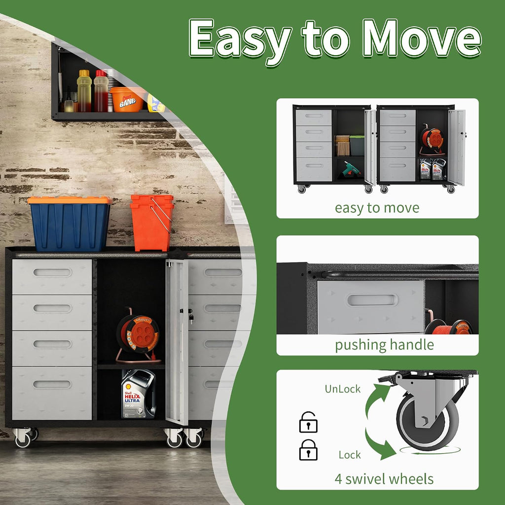 Metal Mobile Tool Storage Cabinet with Wheels,Heavy Duty Rolling Tool Cabinets for Garage,Metal Storage Cabinets with 4 Drawer and 1 Locking Doors,Assembly Required