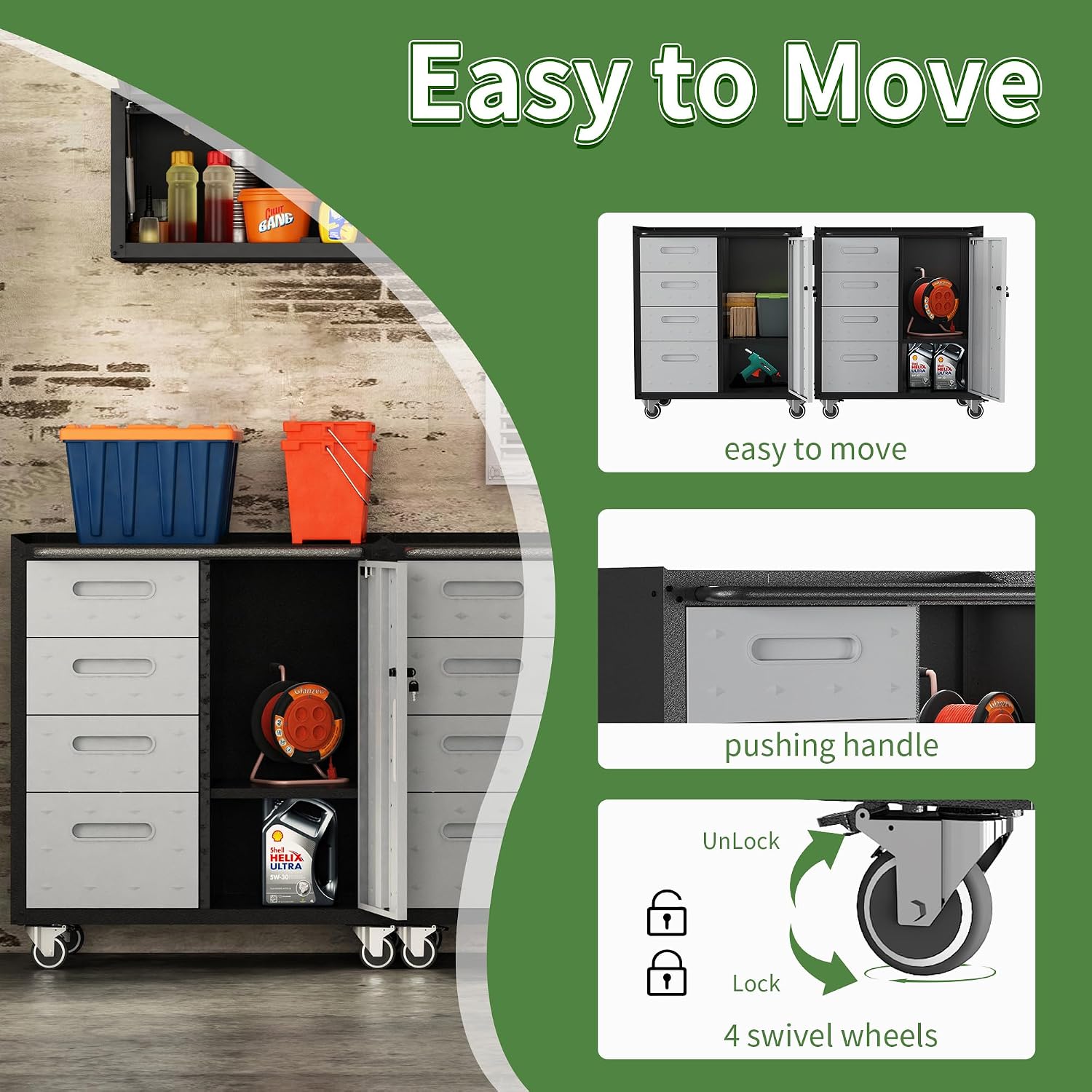 Metal Mobile Tool Storage Cabinet with Wheels,Heavy Duty Rolling Tool Cabinets for Garage,Metal Storage Cabinets with 4 Drawer and 1 Locking Doors,Assembly Required