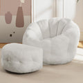 Bean Bag Chair with Ottoman, Flower Shape Bean Bag Chairs for Adults and Teens, Comfy Plush Faux Fur Bean Bags for Living Room, Bedroom, Apartment, Dorm, White