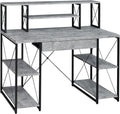Modern Computer Desk with Hutch and Open Shelves, Foldable Adjustable Portable Gaming Study Desk Table with Wheels for Bedroom Office Student Sturdy Furniture,Grey-Wood