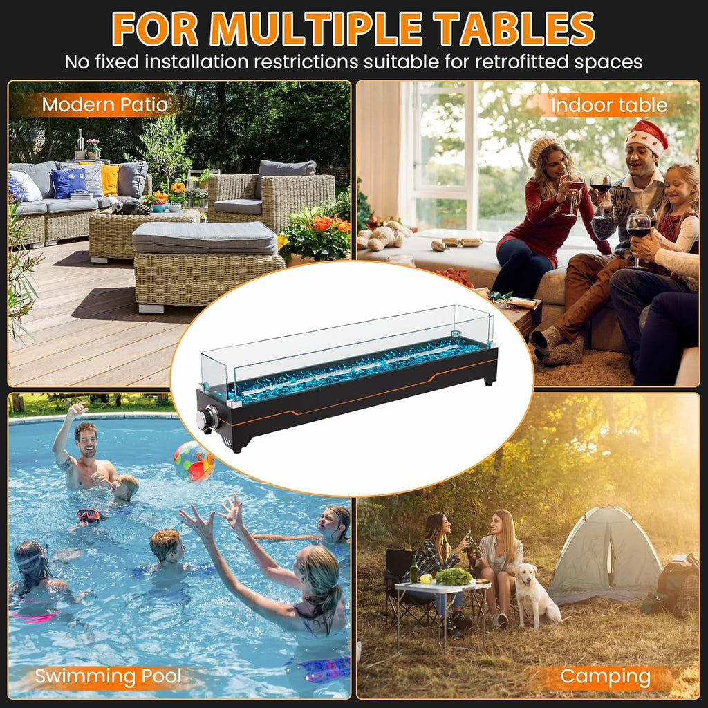 GRISUN 28' Table Top Propane Fire Pit, 45,000 BTU Tabletop Gas Fire Pit, Tabletop Firepit for Patio, Outdoor Portable Fireplace, Rectangular Fire Bowl with Glass Wind Guard, Glass Beads & Cover