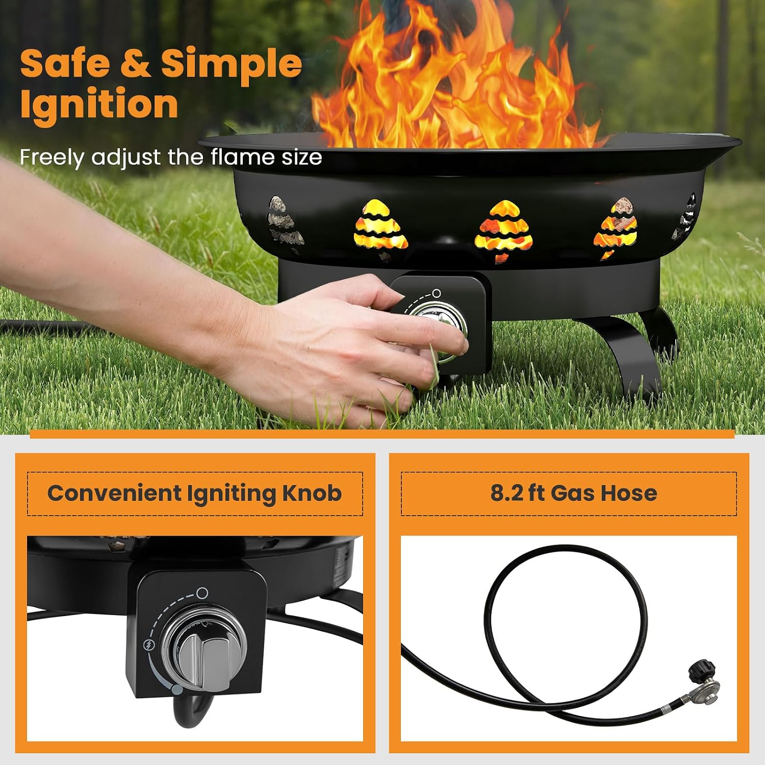 Tangkula Propane Fire Pit, 21 Inch Diameter Patio Portable Fire Bowl with Cover, Igniter & Tank Base Holder, 58,000 BTU Outdoor Gas Firepit with Lava Rock for Camping, Patio