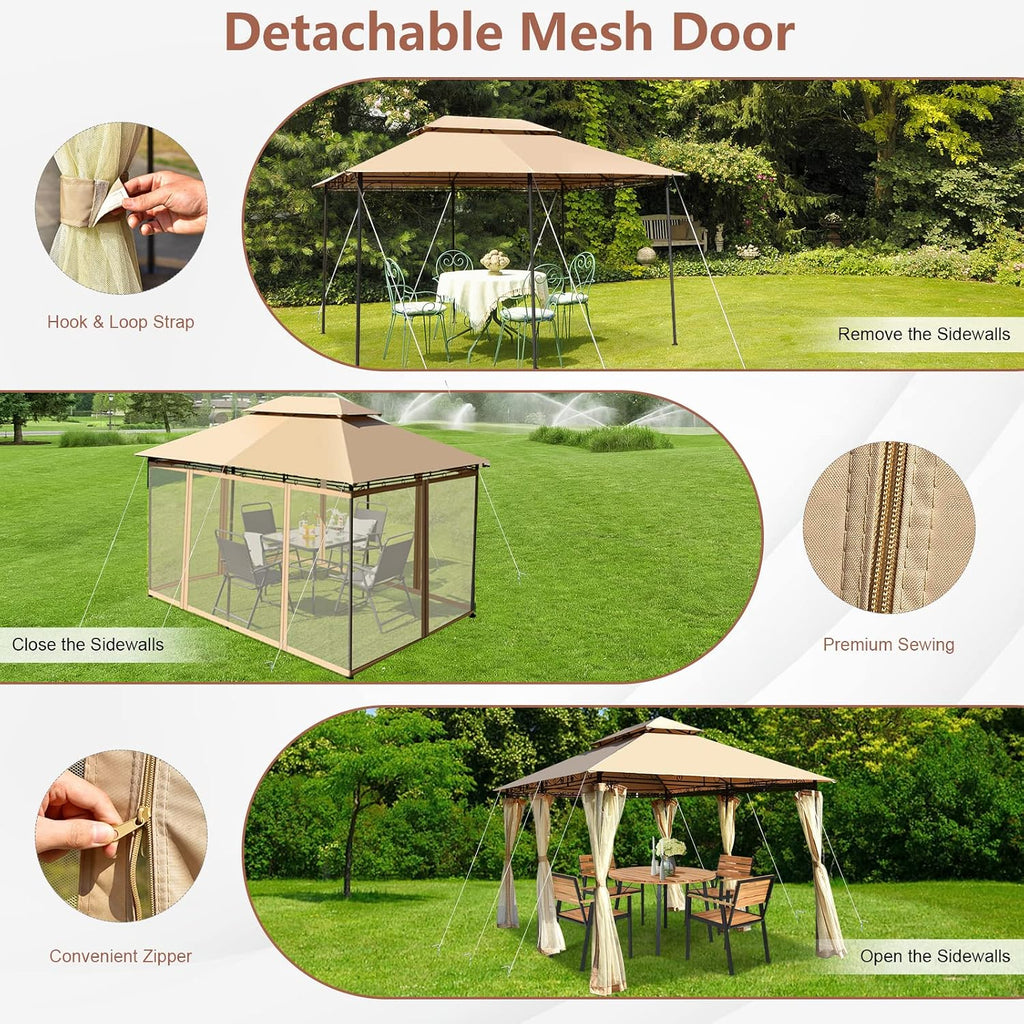 Tangkula 10 x 13 FT Patio Gazebo, 2-Tier Outdoor Gazebo with Removable Netting, Outdoor Patio Shelter with 130 Square Feet of Shade, Ideal for Backyard, Deck, Garden