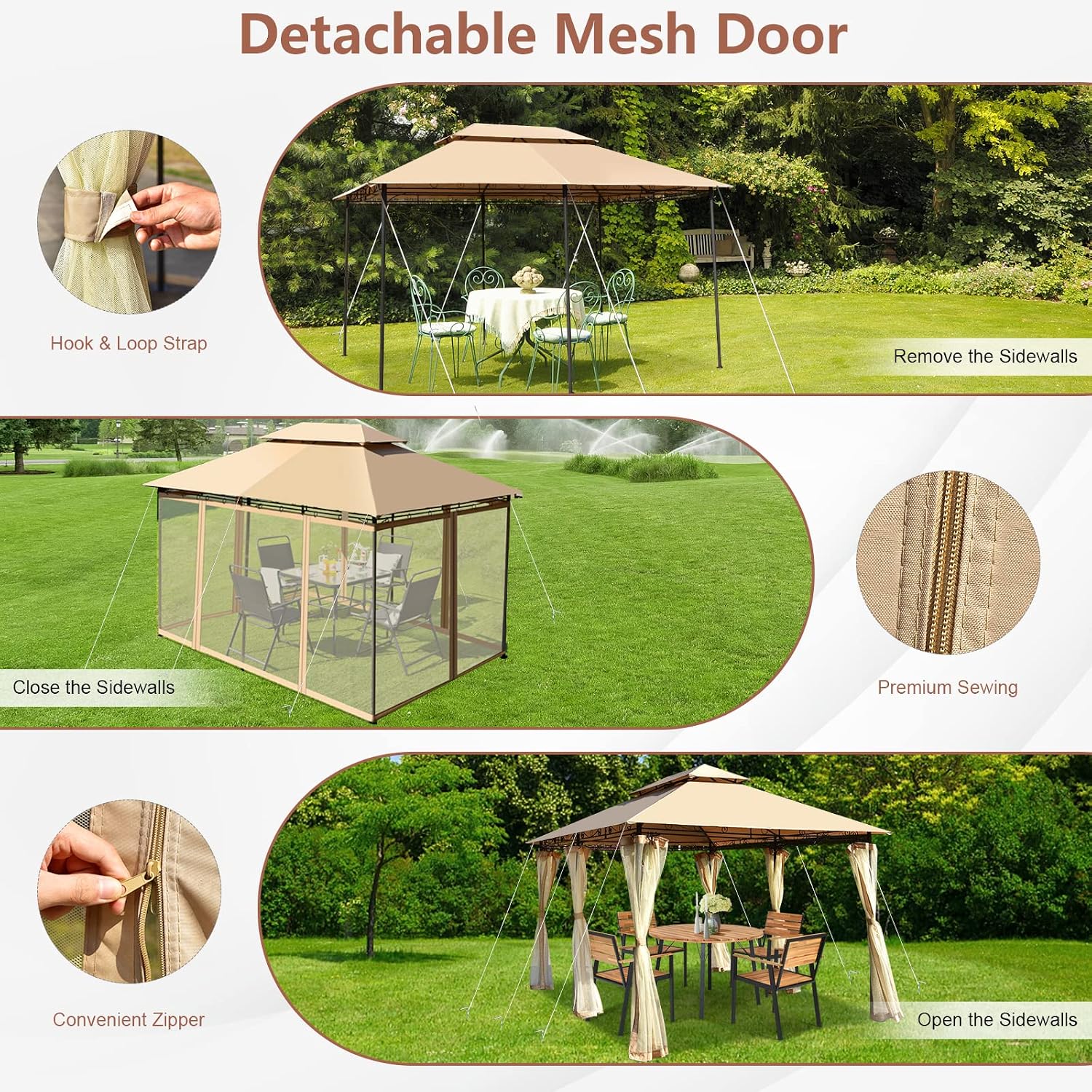 Tangkula 10 x 13 FT Patio Gazebo, 2-Tier Outdoor Gazebo with Removable Netting, Outdoor Patio Shelter with 130 Square Feet of Shade, Ideal for Backyard, Deck, Garden