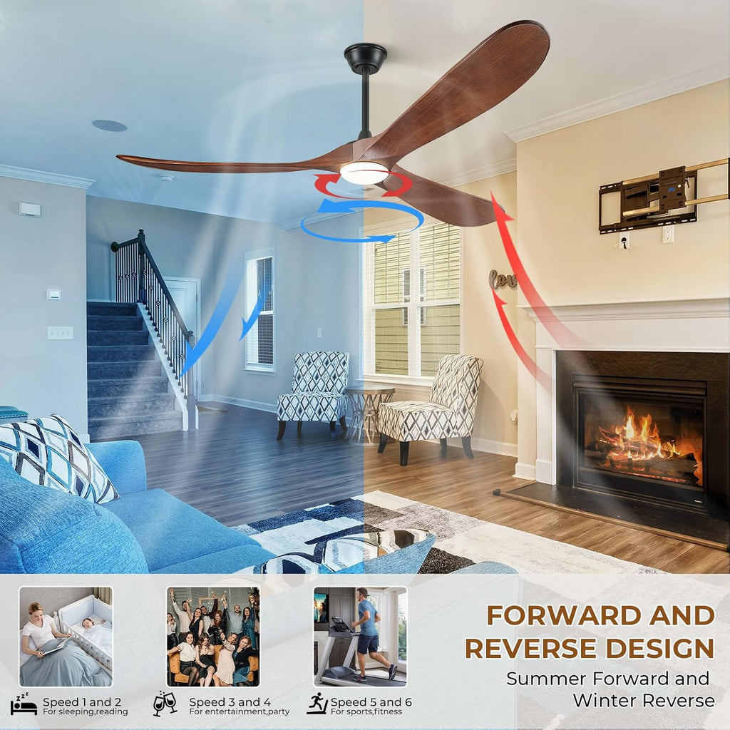 52' Ceiling Fans with Lights and Remote Control, Outdoor Ceiling Fan with Lights High CFM Quiet 3 Blade Wood Walnut Fan, Propeller Ceiling Fan for Outdoor/Indoor,Deep Walnut