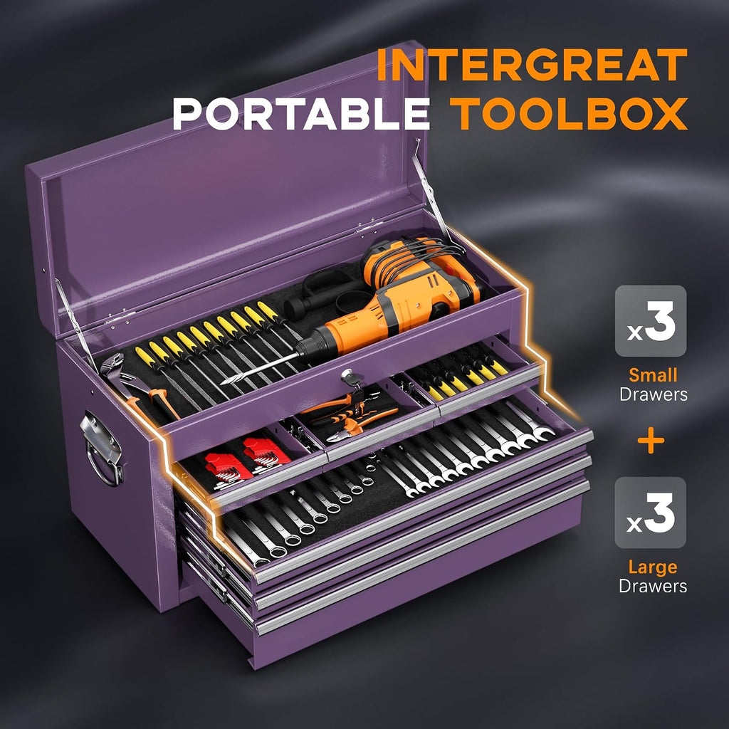 INTERGREAT Tool Chest, Assembled 8-Drawers Rolling Tool Chest with Wheels, Detachable Top Tool Box, Tool Cabinet for Repair Room,Warehouse, Rolling Tool Box with Hooks,Tray Divider,Liners(Purple)