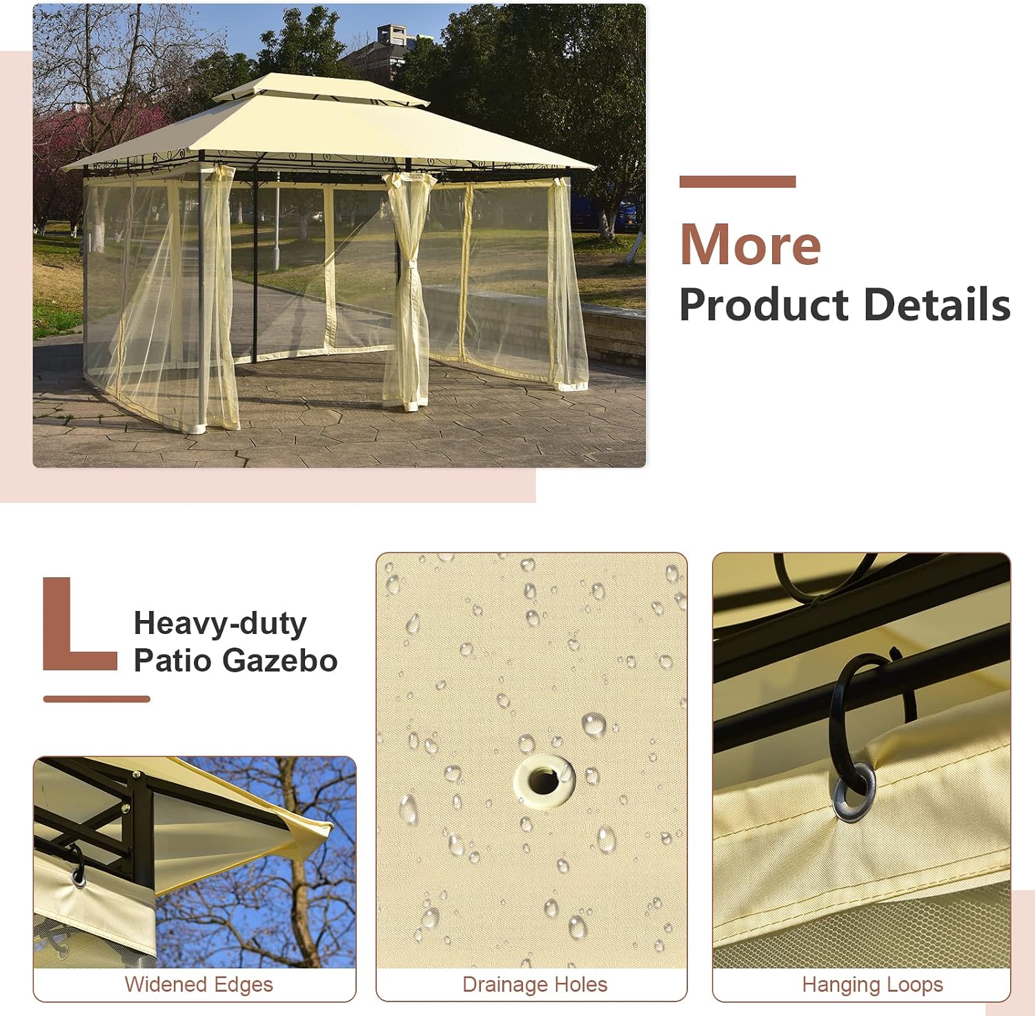 Tangkula 10 x 13 FT Patio Gazebo, 2-Tier Outdoor Gazebo with Removable Netting, Outdoor Patio Shelter with 130 Square Feet of Shade, Ideal for Backyard, Deck, Garden Beige