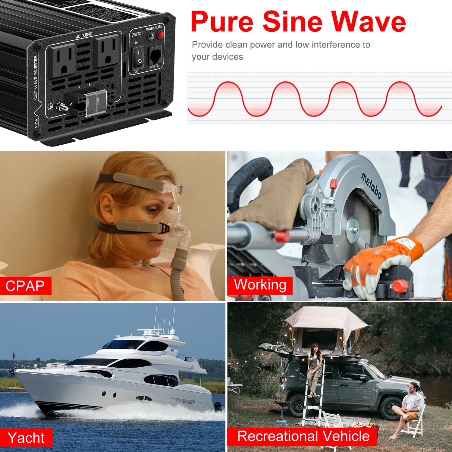 Xijia 3000W Pure Sine Wave Inverter 12V DC to 120V AC Converter for Home, RV, Truck, Off-Grid Solar Power 110V with Smart Bluetooth App Remote Control