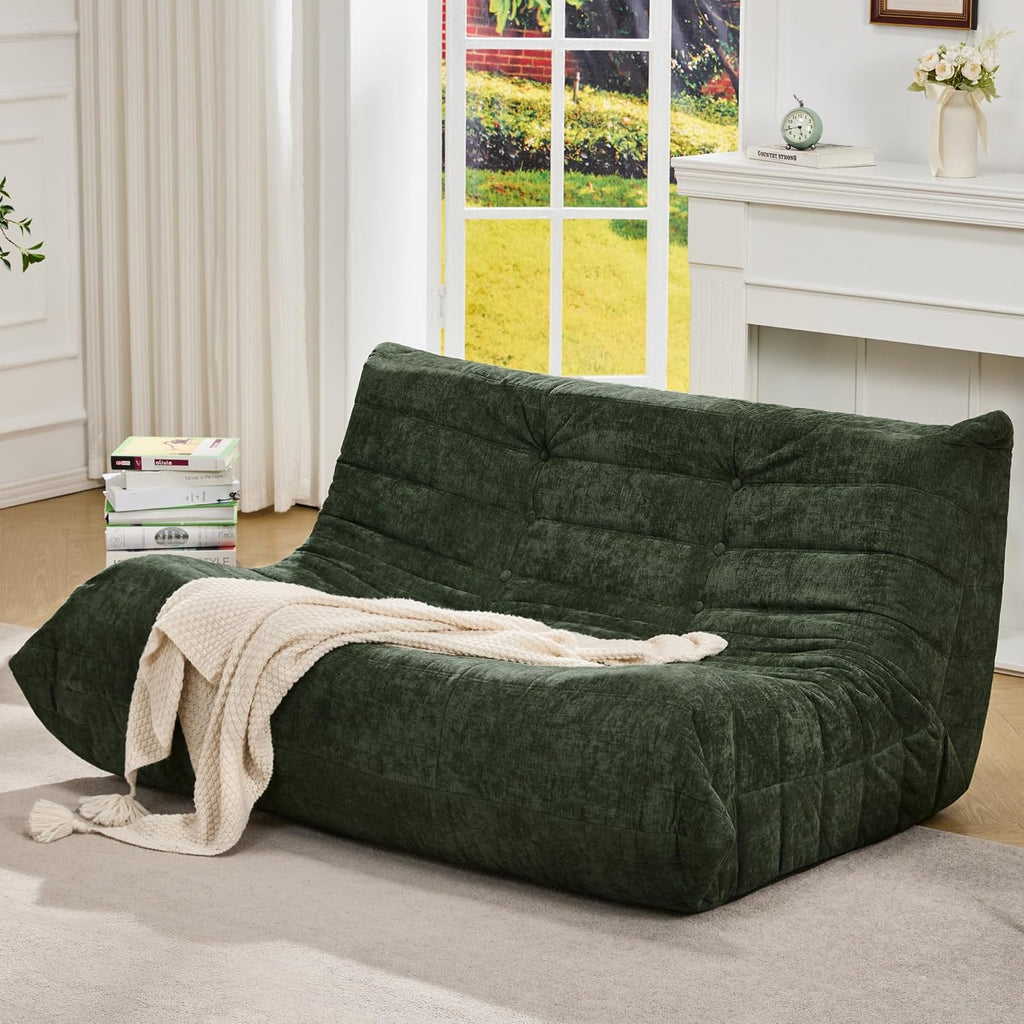 Bean Bag Chairs for Adults Giant Bean Bag Chair Memory Foam BeanBag Chair Bean Bag Sofa with Filler Faux Fur Fireside Beanbags Lazy Sofa for Living Room Bedroom Office (Green Chenille, Loveseat)