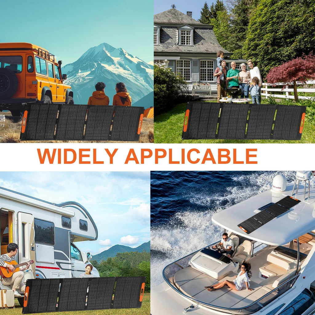 200W Portable Solar Panel for Power Station,25V Foldable Solar Panel Charger with Kickstand,Dual USB & Type-C Output,>23% High Efficiency IP65 Waterproof for Camping,Hiking,RV Trips