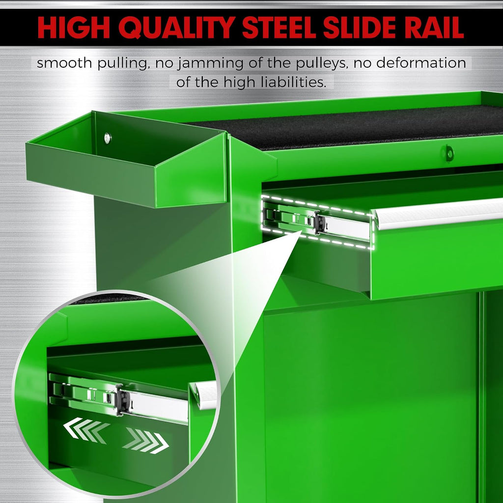 5-Drawer Rolling Tool Chest - Heavy-Duty Steel Tool Cabinet with Detachable Top Box, Locking Wheels & Security System for Garage/Workshop, 2-in-1 Design (Green)