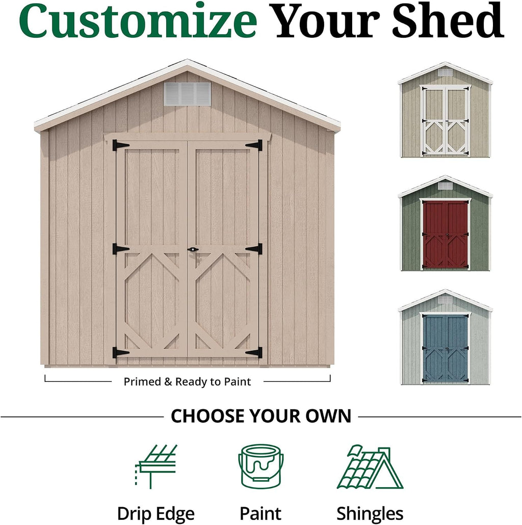 Little Cottage Co. 8x14 Classic Gable Shed with Floor, Outdoor Wood Storage Do-It-Yourself Precut Kit