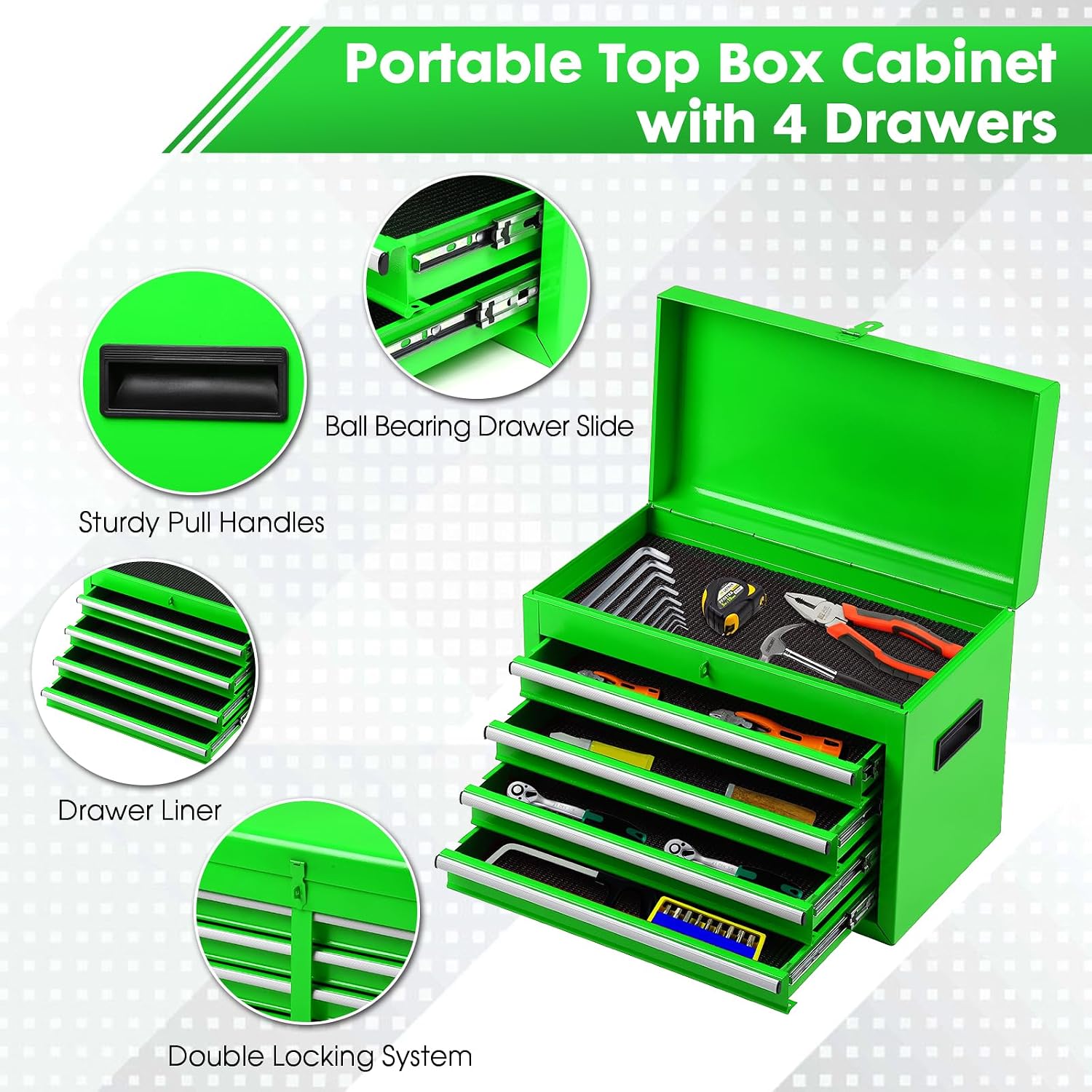 5-Drawer Rolling Tool Chest – 2-in-1 Lockable Tool Box with Wheels, Sliding Drawers & Detachable Top – Garage & Workshop Storage Cabinet, Green
