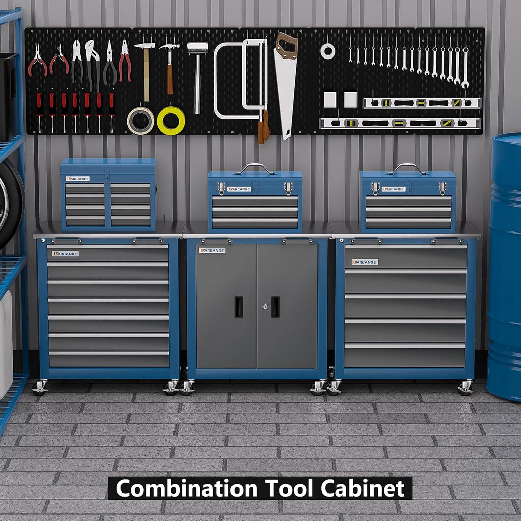 LARBANKE 7-Drawer Rolling Toolbox,Tool Box with 360° Lockable Wheels and Padded Feet,Tool Chest with Keyed Locking System and Drawer Liners,can be Combined Storage System with Tool Chest