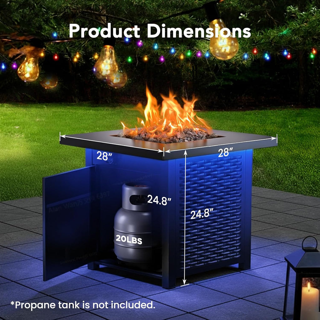 Ciays 28' Propane Fire Pit Table, 50,000 BTU CSA-Listed Gas Fire Pit with RGB Lighting, Adjustable Flame, Lava Rock, APP Control, Music-Sync Lighting, Outdoor Gas Fire Pit for Patio, Backyard & Garden