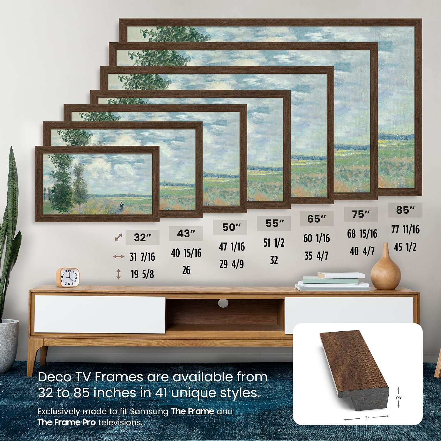 Museum Walnut 50' Slim Deco TV Frame - Compatible ONLY with Samsung The Frame TVs (Fits 2021-2026, LS03A, LS03B, LS03C, LS03D, LS03FA)