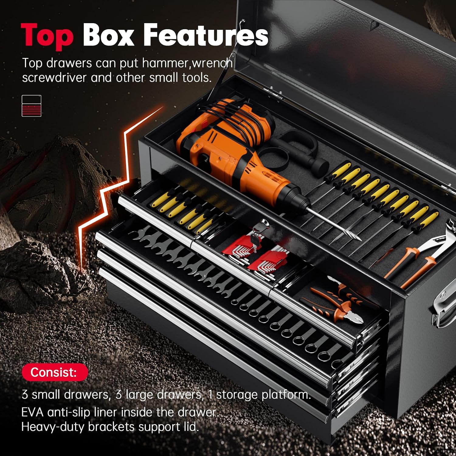 Superday Metal Tool Chest, 8 Drawer Rolling Tool Chest with Wheels, Detachable Tool Storage Cabinet with Lock for Garage, Assembled Steel Tool Cart with Liner & Hooks for Workshop, Warehouse (Black)