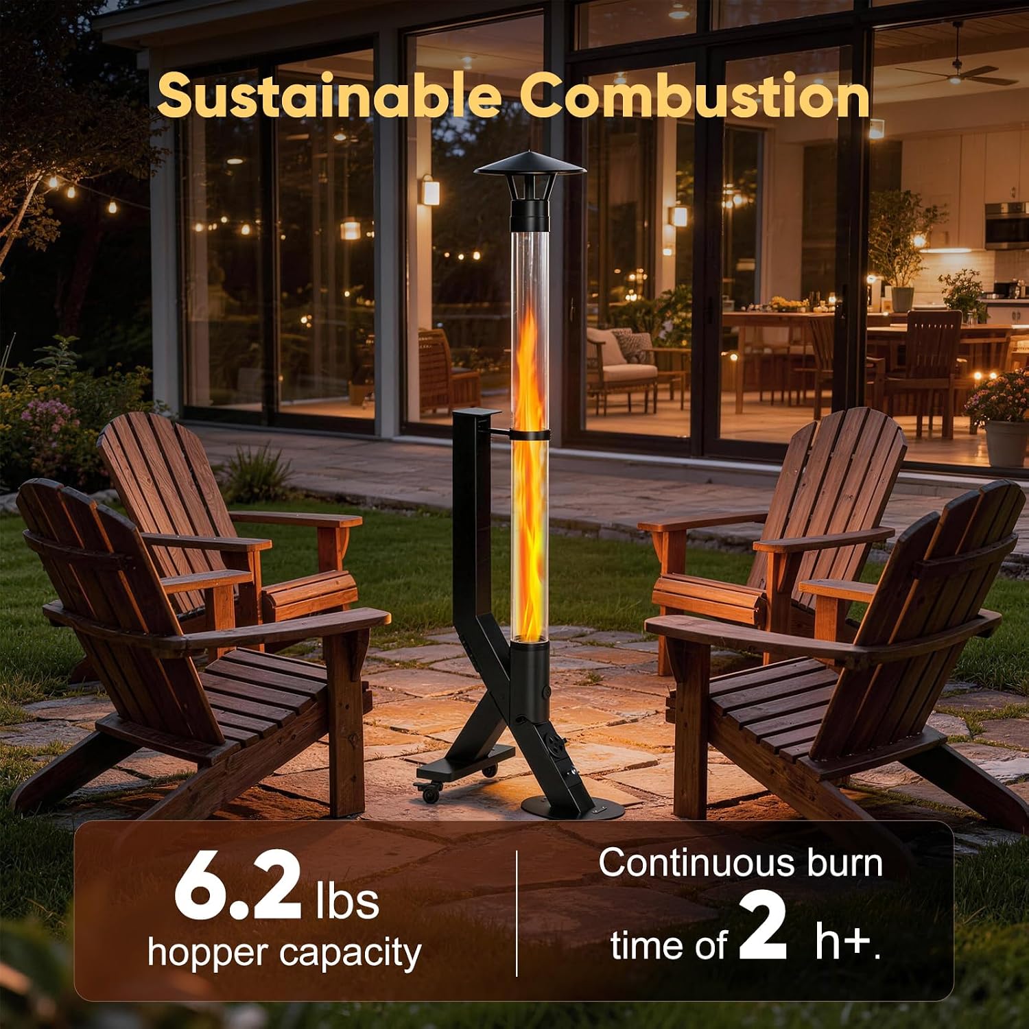 Rayzi Rocket Stove 72 Inch, Smokeless Wood Pellet Patio Heater with Wheels, Wood Pellet Fire Pits for Outside with Rain Cap, Pellet Heater for Patio/Garden/Backyard/Bonfire Party/Beach