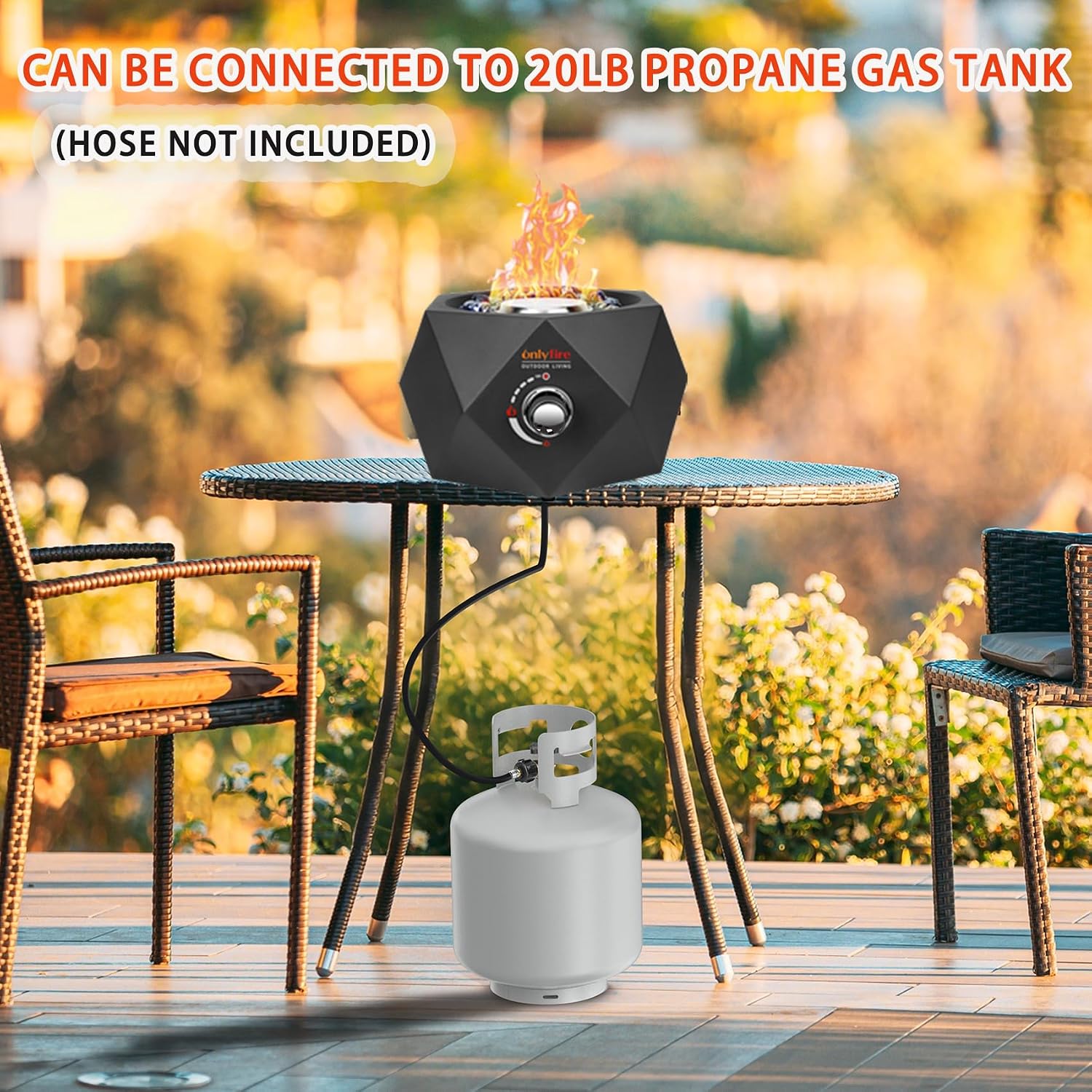14' Modern Tabletop Fire Pit for Table with Umbrella Hole, Portable Gas Firepit for 1lb Propane Gas, Patio Backyard Porch Camping RV Tailgating, Bottom-Mounted FP003